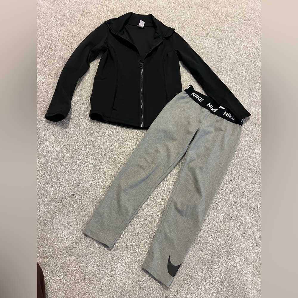 Nike Kids Black Jacket with Gray Logo Leggings